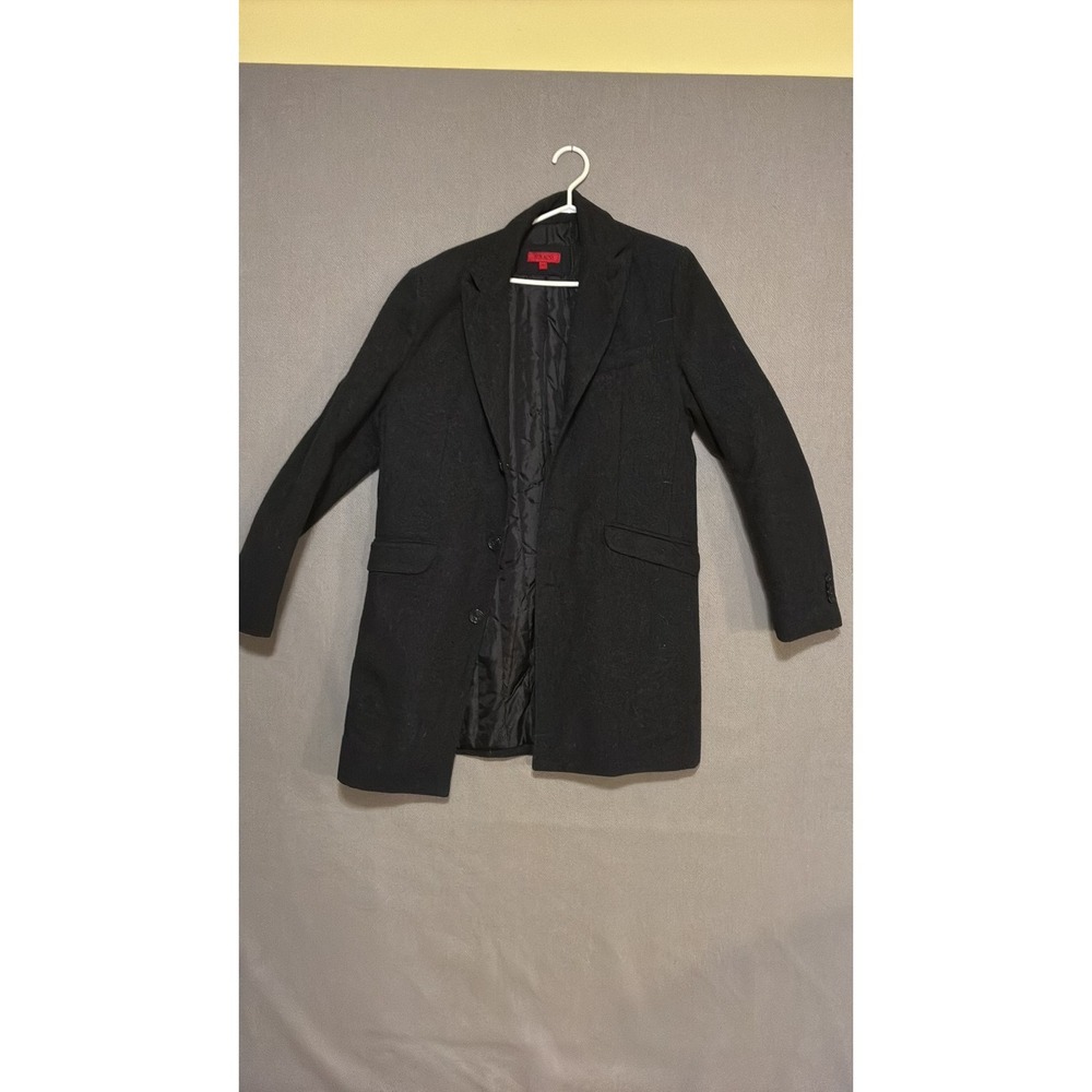 Strauss Black Wool Blend Single-Breasted Overcoat Small